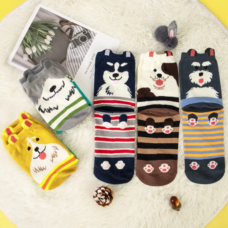 YSense Pack of 5 Sweet Animal Design Women's Casual Comfortable Cotton Crew Socks, Style 1, One Size (5-8.5) - Image 3